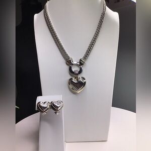 TWO TONE DESIGNER HEART NECKLACE AND EARRING SET